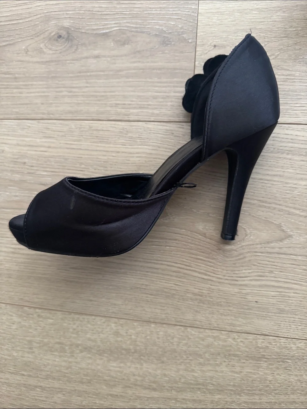 Forever 21 Black Floral Peep-Toe Stiletto Heels